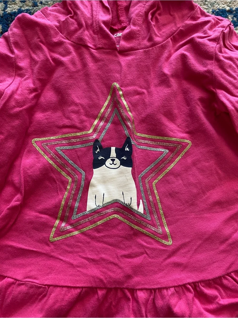 Carter's Bright Pink Hooded Star Peplum Top with Puppy Graphic